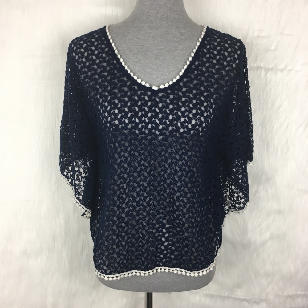 ✨ Mauve Navy Blue Sheer Butterfly Sleeve Blouse